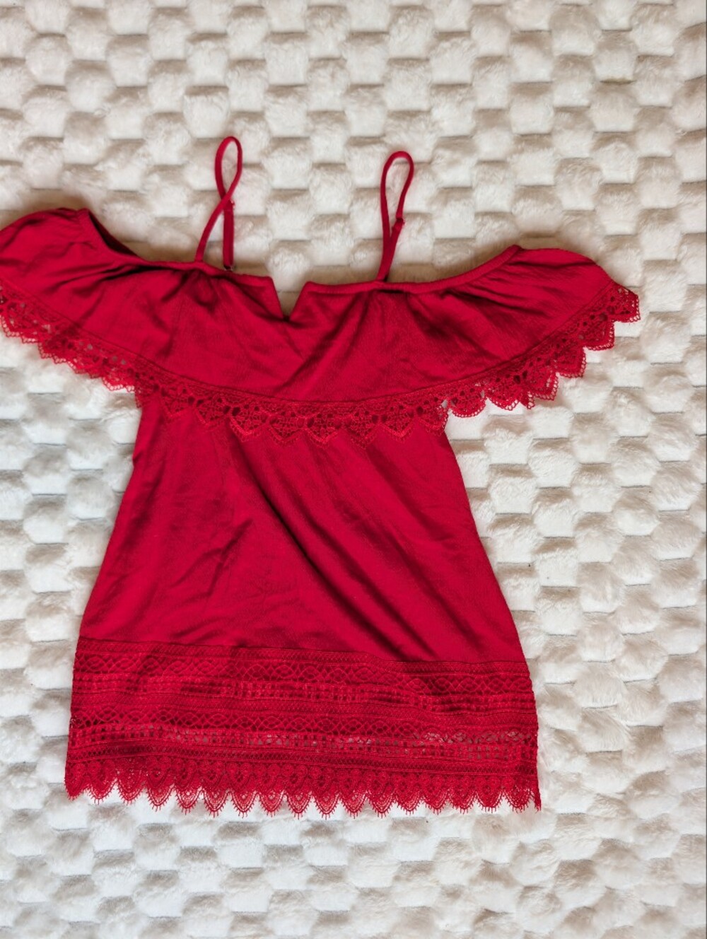 Cottagecore Red Crochet Lace Off the Shoulder Top Size Small Coquette Festival